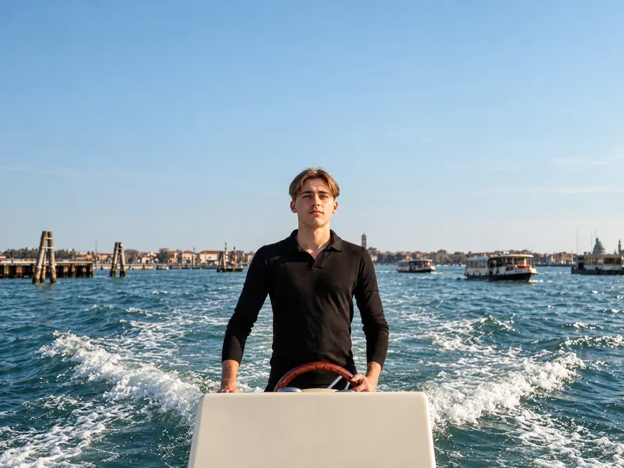 Indaco, local skipper at the helm in Venice